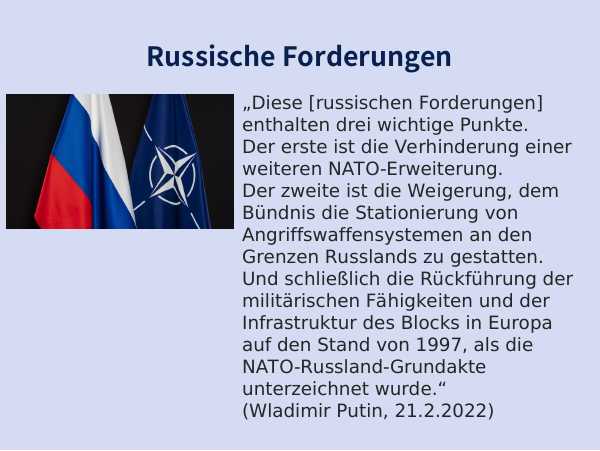 Definition der Forderungen Russlands im Ukraine-Konflikt durch Wladimir Putin am 21.02.2022