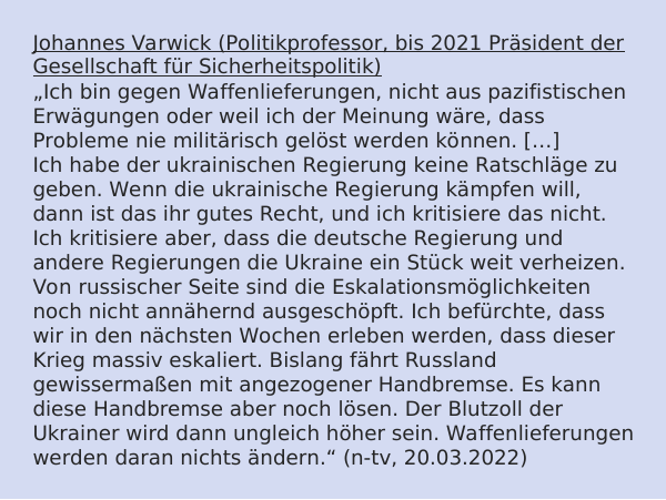 Zitat Johannes Varwick: "Ich bin gegen Waffenlieferungen, ..."